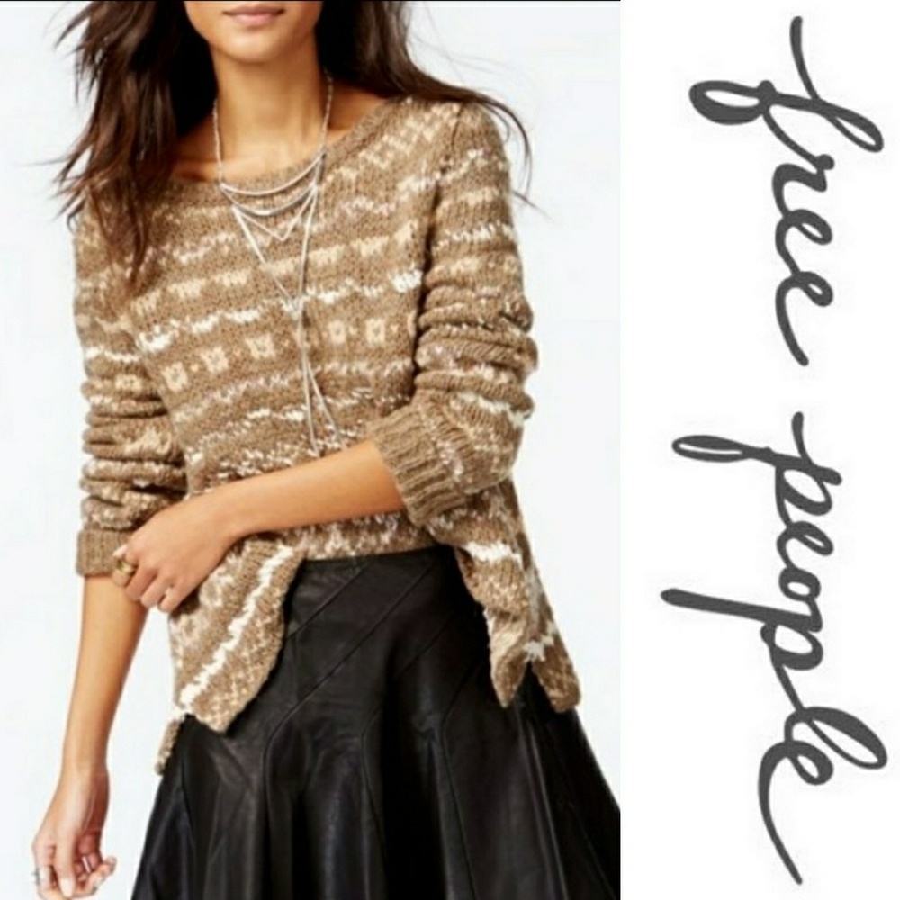 Free People Thru The Storm Pullover Fairisle Swing Sweater EUC - Picture 1 of 8